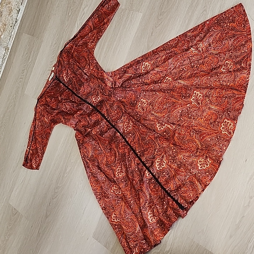 Vintage Zip Up Dress Hourglass Figure Circle Skirt Red Size Med